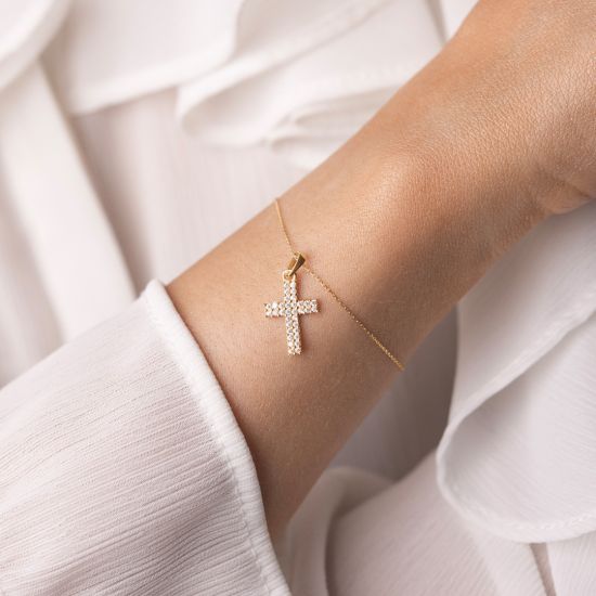Bransoletka ze złota próby 375 z zawieszką w kształcie krzyża o wielkości 1,5 cm na łańcuszku Forza