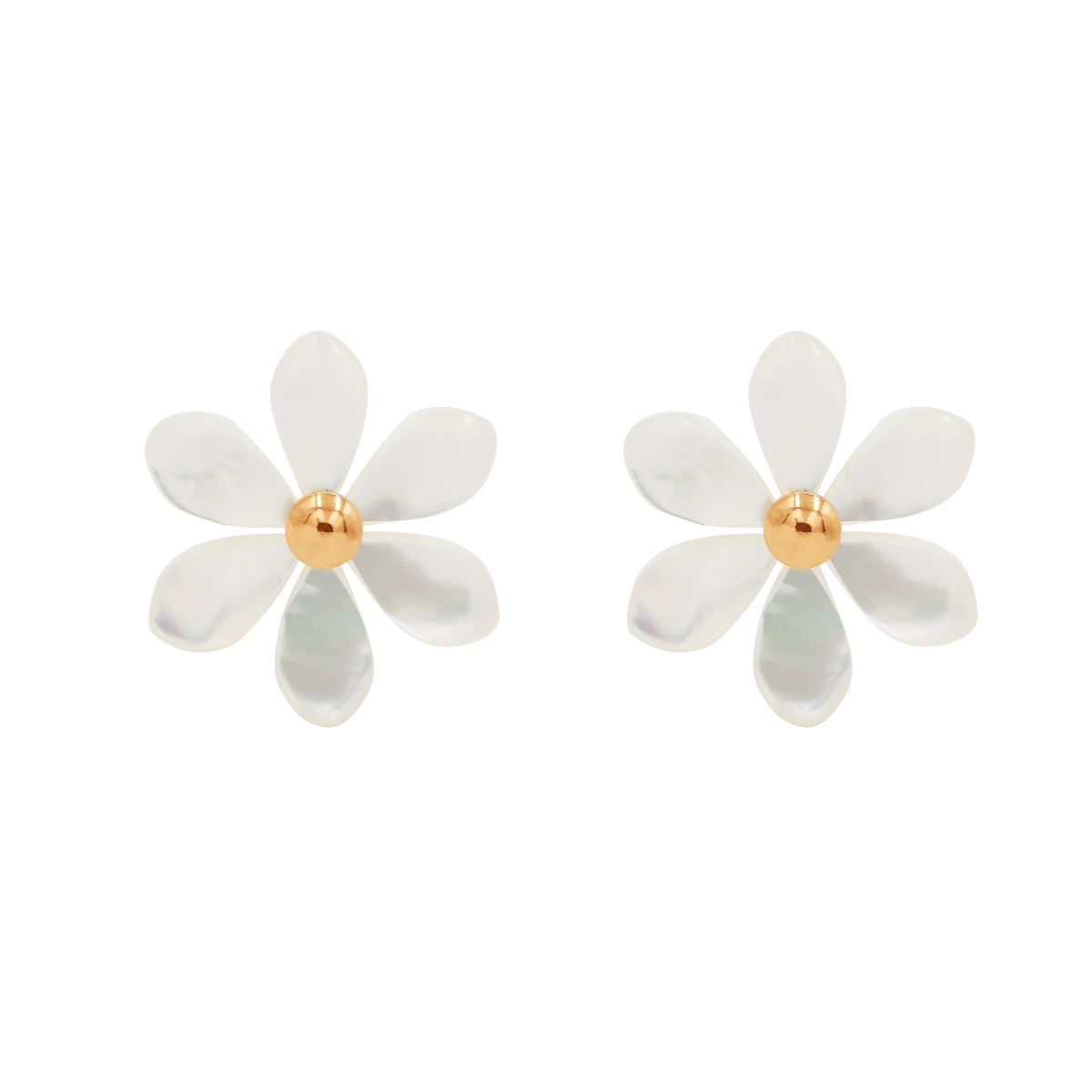 Kolczyki Flowers na sztyfcie pozłacane z niezapominajkami z masy perłowej