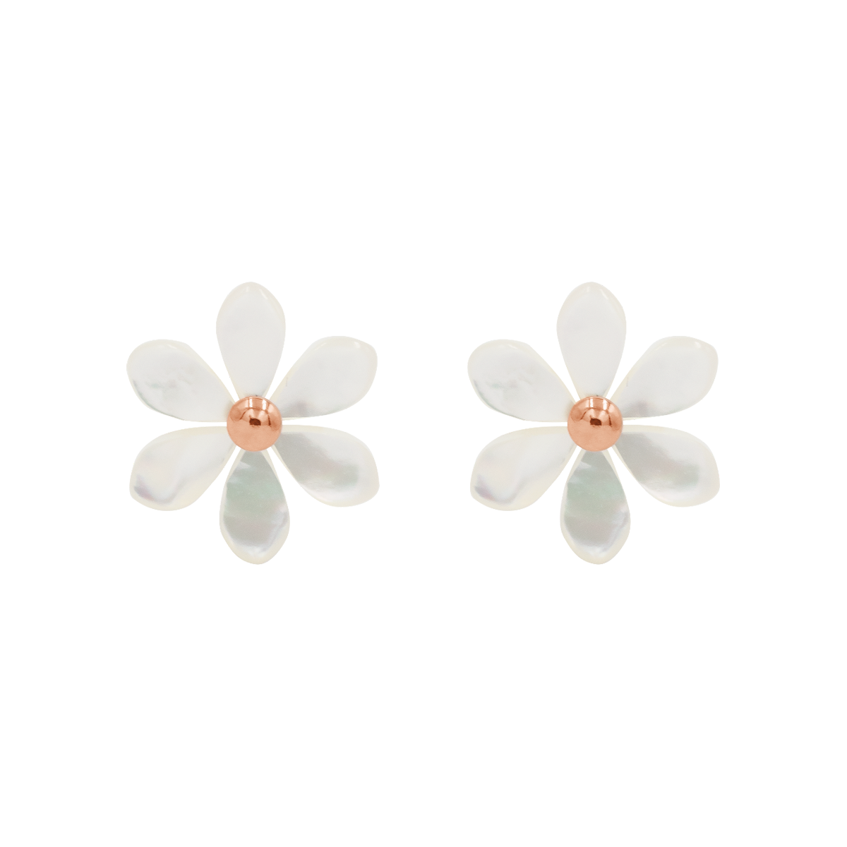 Kolczyki Flowers na sztyfcie różowe pozłocenie z niezapominajkami z masy perłowej