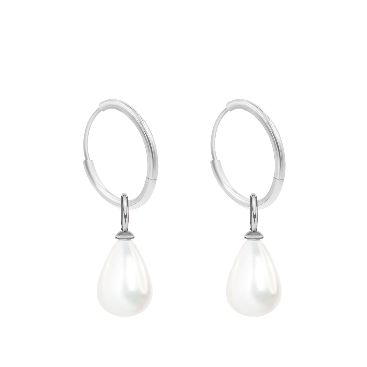 Kolczyki koła 1,4 cm z zawieszkami Pearls, posrebrzane