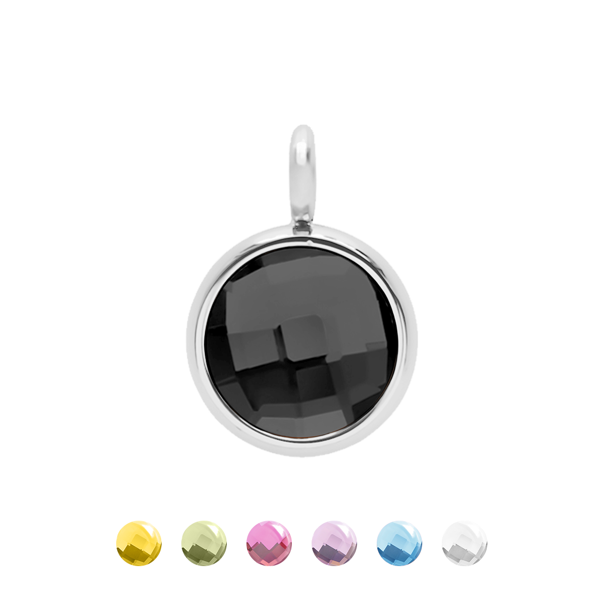 Zawieszka wisząca One Pendant 1 cm z czarnym kwarcem, posrebrzany