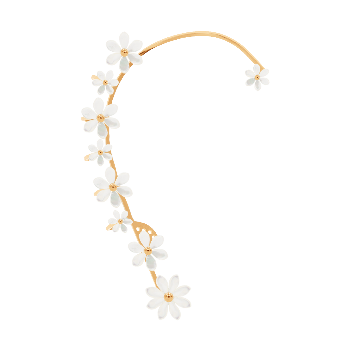 Nausznica Flowers pozłacana z niezapominajkami z masy perłowej prawa