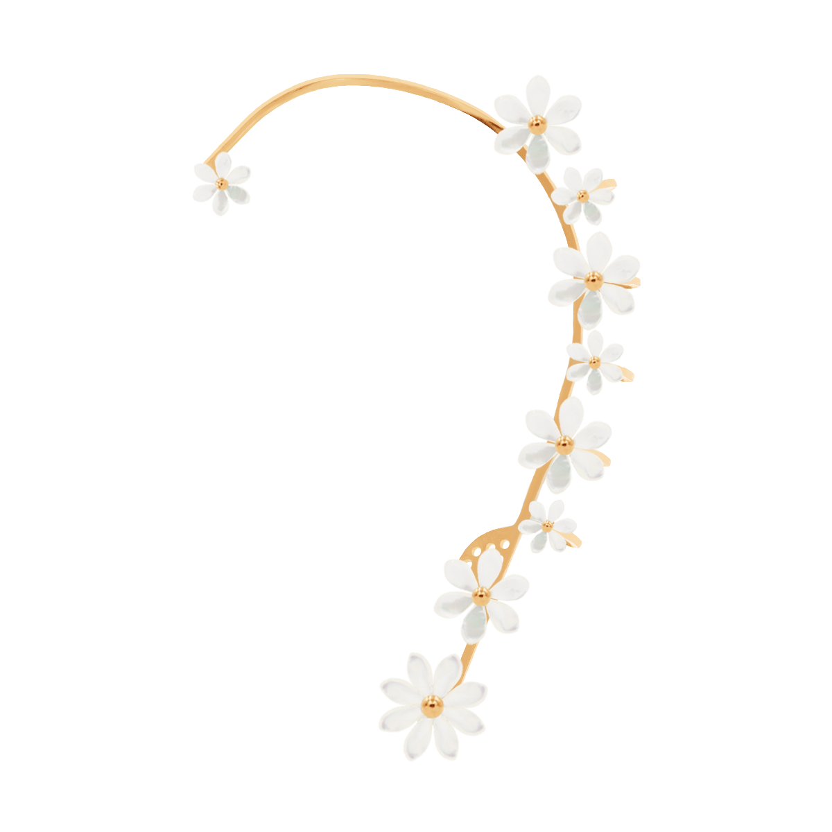 Nausznica Flowers pozłacana z niezapominajkami z masy perłowej lewa