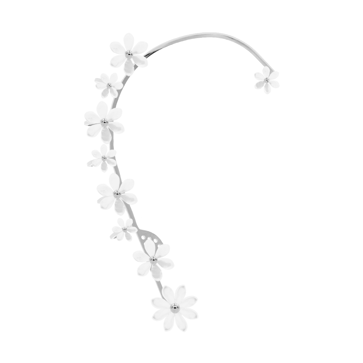 Nausznica Flowers posrebrzana z niezapominajkami z masy perłowej prawa