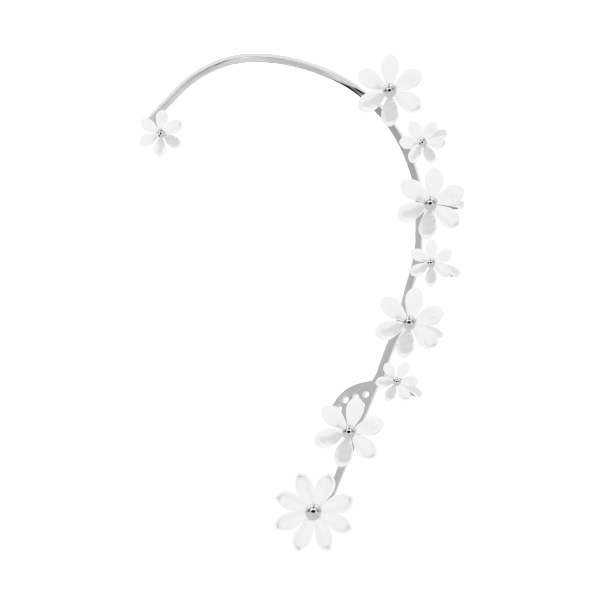Nausznica Flowers posrebrzana z niezapominajkami z masy perłowej lewa