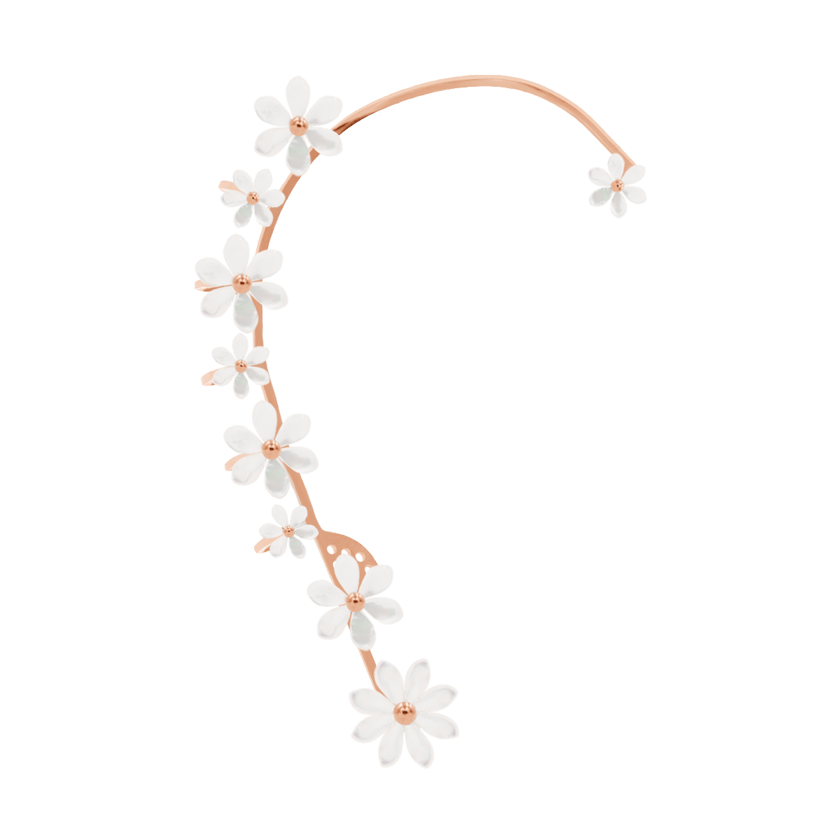 Nausznica Flowers różowe pozłocenie z niezapominajkami z masy perłowej prawa