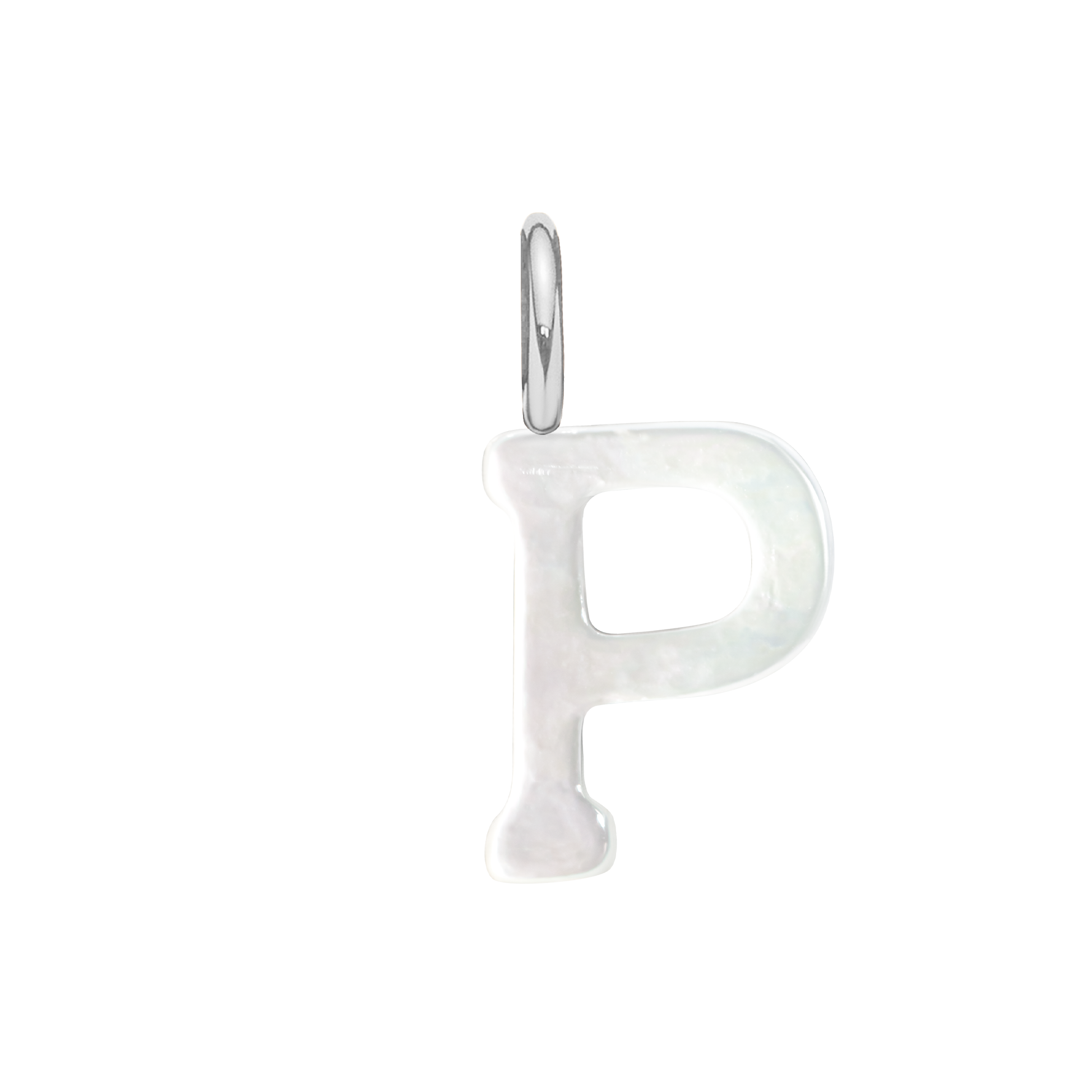 Literka P z masy perłowej posrebrzana